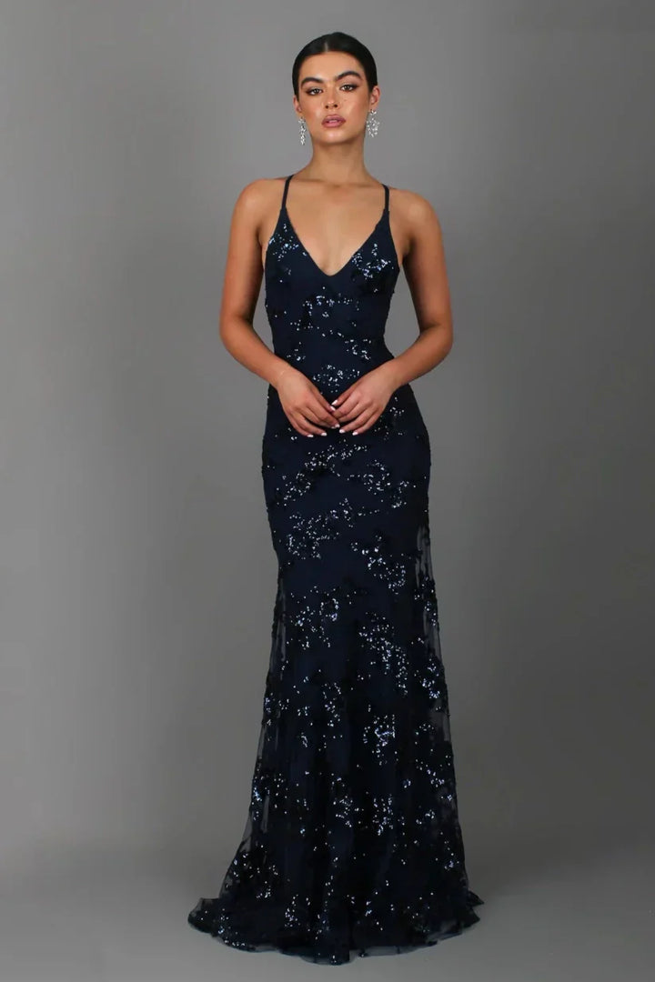 Abendkleid mit Glitzer & V-Ausschnitt | Meerjungfrauenschnitt & Pailletten für festliche Anlässe