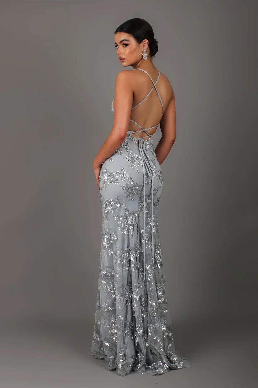 Abendkleid mit Glitzer & V-Ausschnitt | Meerjungfrauenschnitt & Pailletten für festliche Anlässe