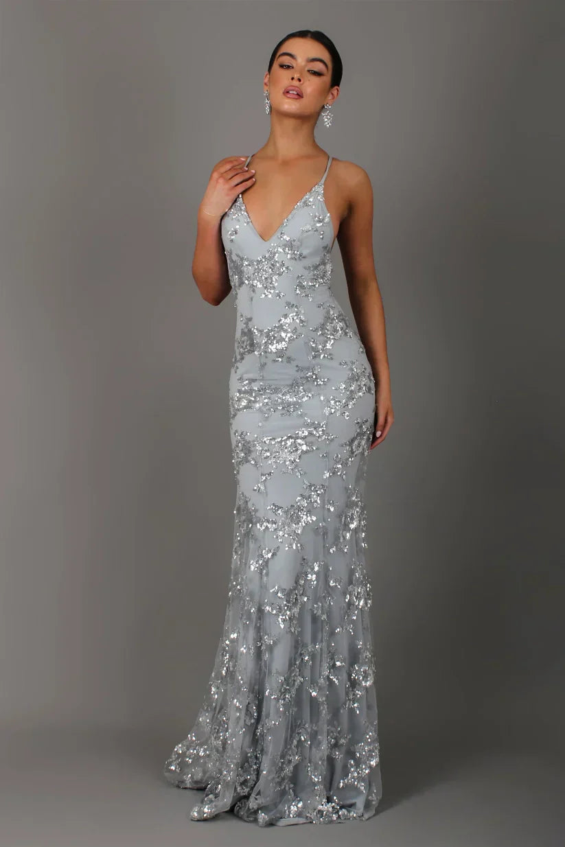Abendkleid mit Glitzer & V-Ausschnitt | Meerjungfrauenschnitt & Pailletten für festliche Anlässe