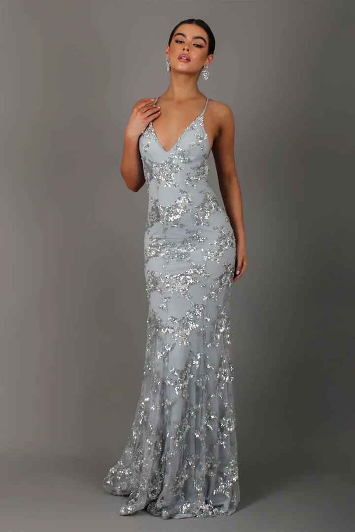 Abendkleid mit Glitzer & V-Ausschnitt | Meerjungfrauenschnitt & Pailletten für festliche Anlässe