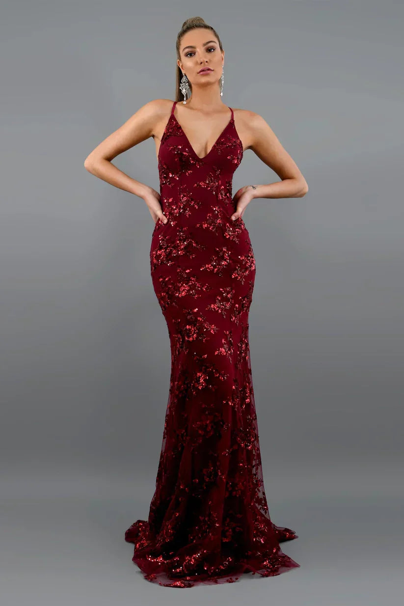 Abendkleid mit Glitzer & V-Ausschnitt | Meerjungfrauenschnitt & Pailletten für festliche Anlässe
