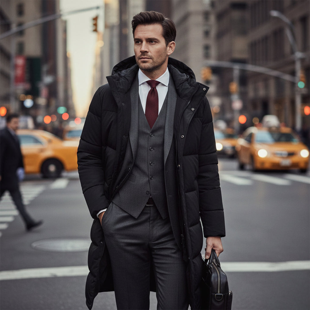 Puffer Winterjacke Männer Lang | Kapuze Isoliert Warm