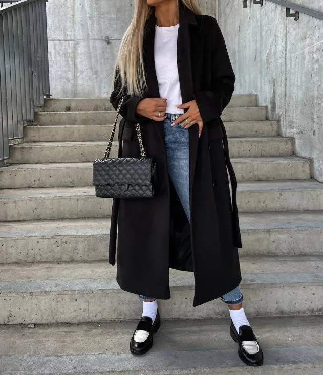 Damen Wollmantel Lang Klassisch | Swing Kragen Strukturiert Winter