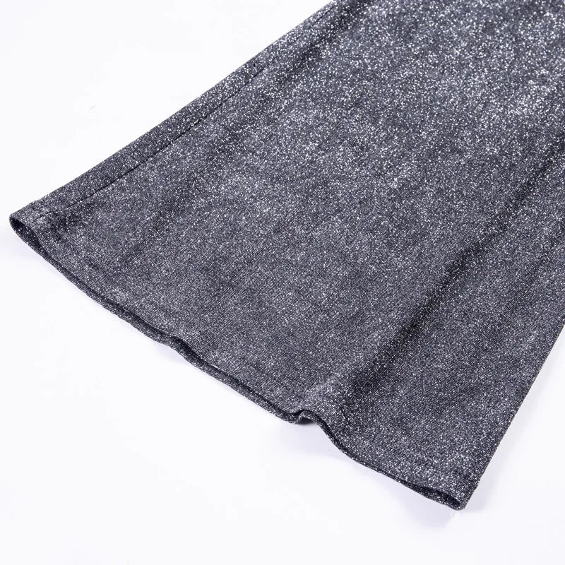 Damen Paillettenhose mit hoher Taille & weiten Beinen | Glitzernde Partyhosen