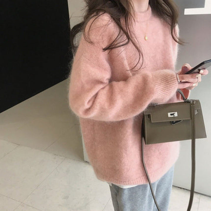 Frauen gestrickt Pullover flauschig Lovely | Pullover Rundhalsausschnitt Warm Winter