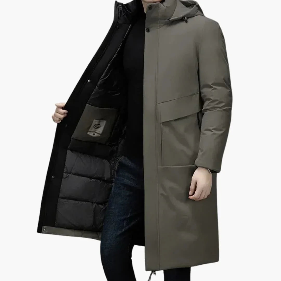Mantel Herren Langer Winter | Kapuze Reißverschluss Steppfutter