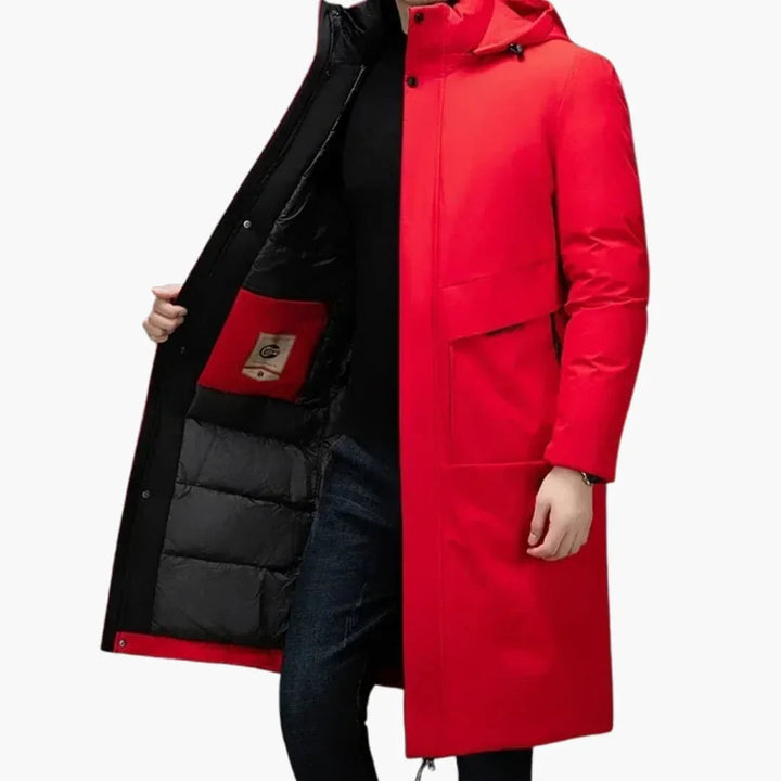 Mantel Herren Langer Winter | Kapuze Reißverschluss Steppfutter