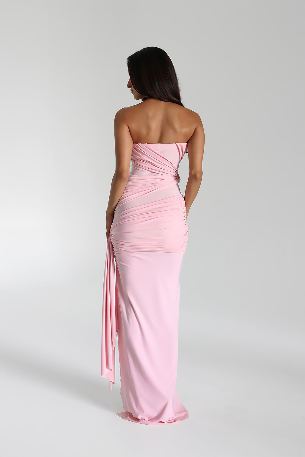Serena Maxikleid für Damen | Trägerloses Abendkleid mit Schleife & Schlitz in Cavalli-Stretch