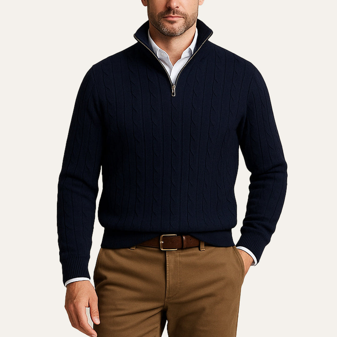 Pullover Herren Half Zip | Kabelstrick Klassisch Elegant