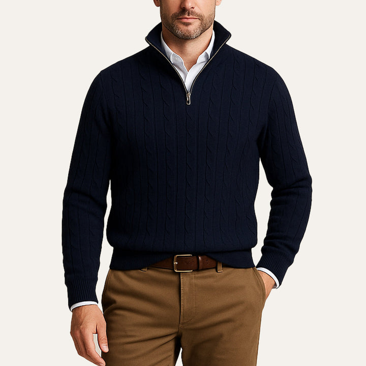 Pullover Herren Half Zip | Kabelstrick Klassisch Elegant