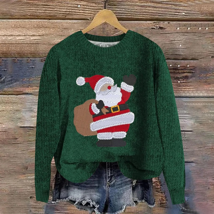 Damen Weihnachtspullover gestrickt | Weihnachtsmann Design Baumwollmischung