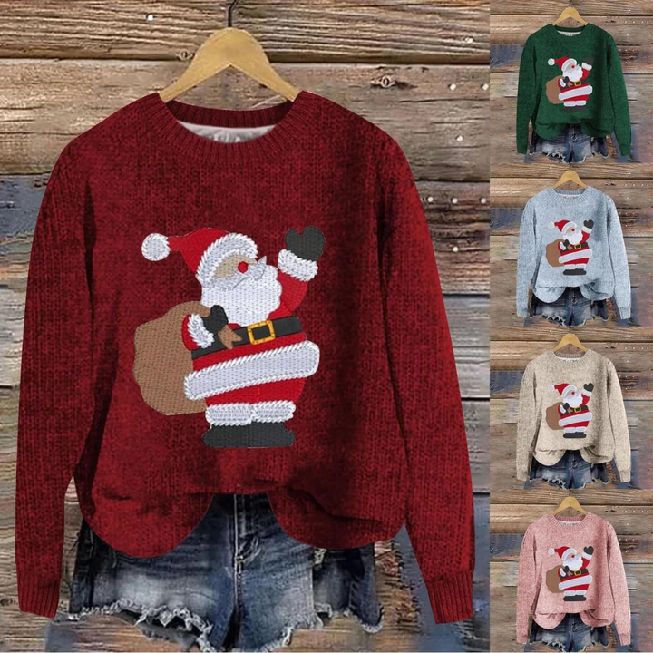 Damen Weihnachtspullover gestrickt | Weihnachtsmann Design Baumwollmischung
