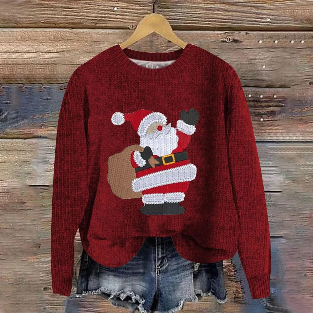 Damen Weihnachtspullover gestrickt | Weihnachtsmann Design Baumwollmischung