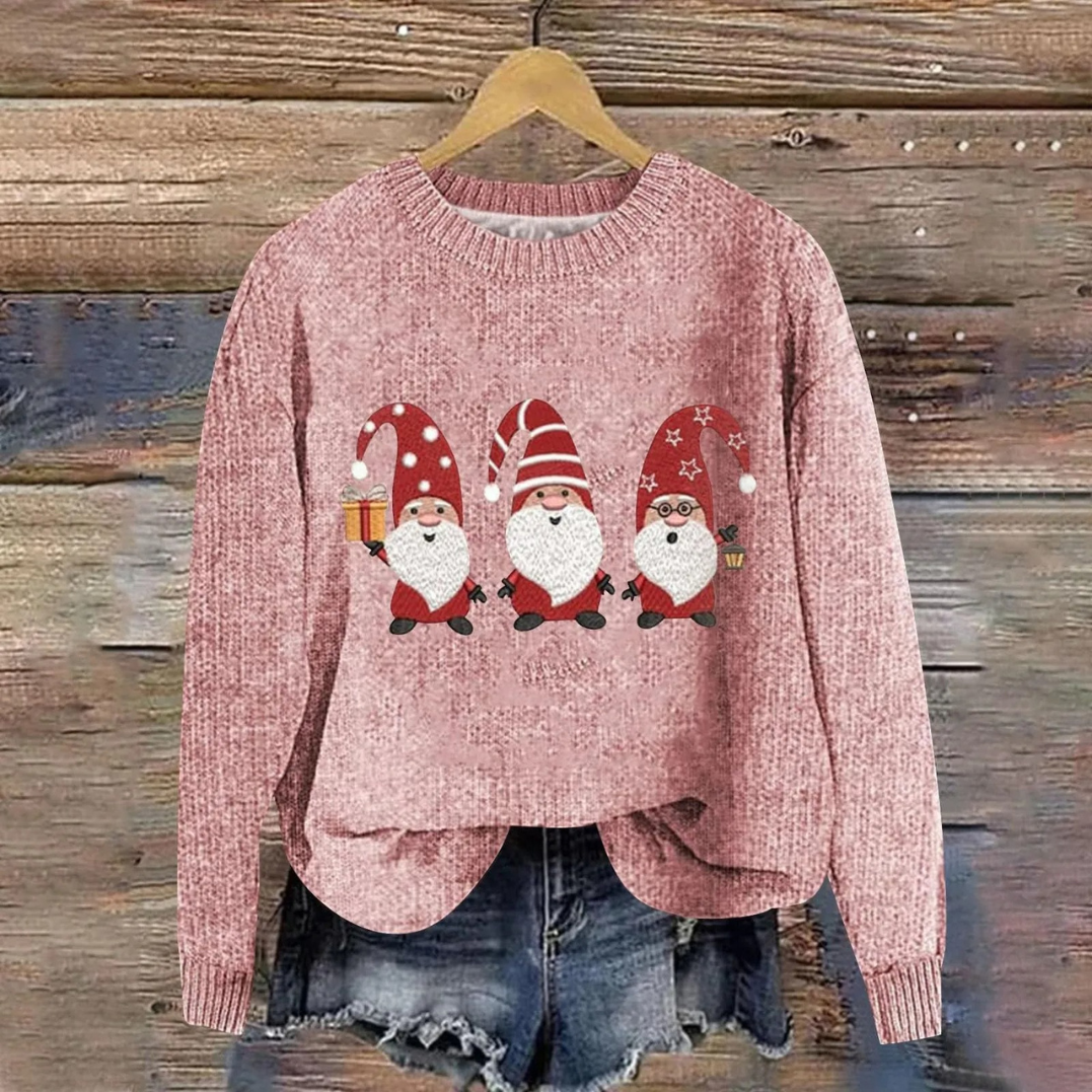 Damen Weihnachtspullover gestrickt | Weihnachtsmann Design Baumwollmischung
