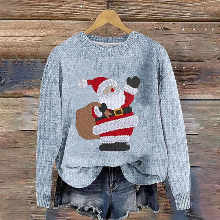 Damen Weihnachtspullover gestrickt | Weihnachtsmann Design Baumwollmischung