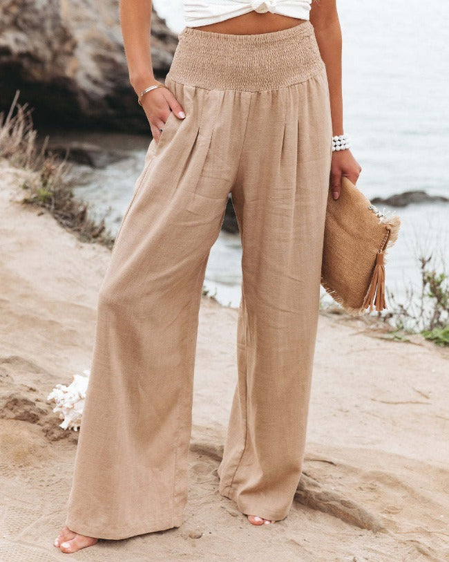 Maren Damenhose aus Baumwoll-Leinen | Weite Hose mit hoher Taille & lockerer Passform