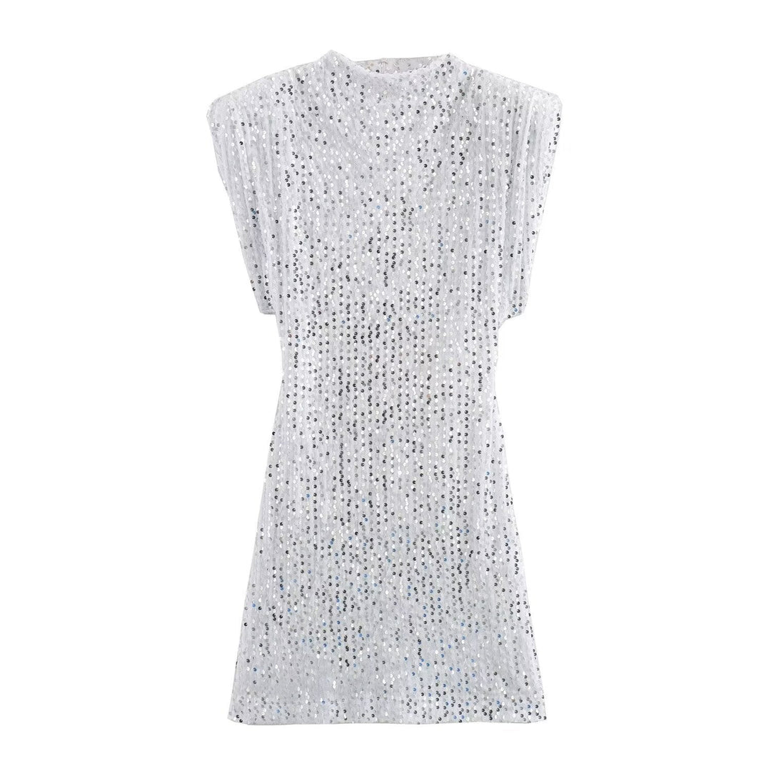 Selena Mini Kleid mit silbernen Pailletten | Strukturierte Silhouette & Glamouröser Glanz