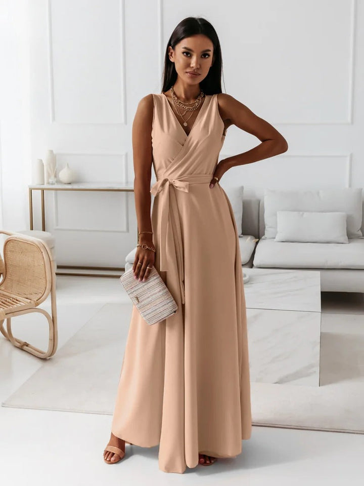Annabelle | Einfarbiges langes Kleid mit V-Ausschnitt | Zeitlose Eleganz für jeden Anlass