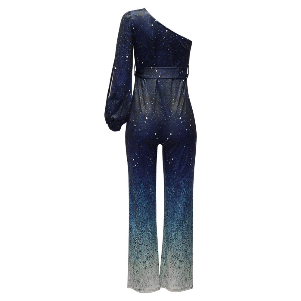 Fayenne One-Shoulder Jumpsuit für Damen | Ombré Disco-Overall mit weitem Bein & 70s-Flair