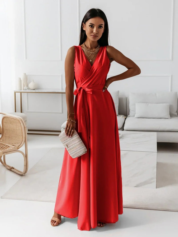 Annabelle | Einfarbiges langes Kleid mit V-Ausschnitt | Zeitlose Eleganz für jeden Anlass