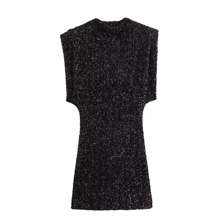 Selena Mini Kleid mit silbernen Pailletten | Strukturierte Silhouette & Glamouröser Glanz