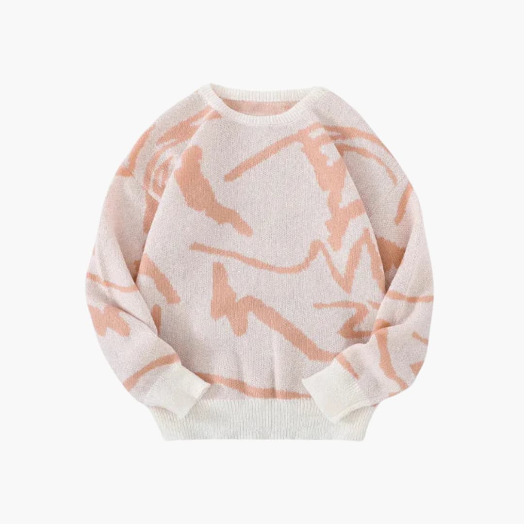 Pullover Herren Strickjacke | Rundhalsausschnitt Abstrakter Druck Gerippte Ränder