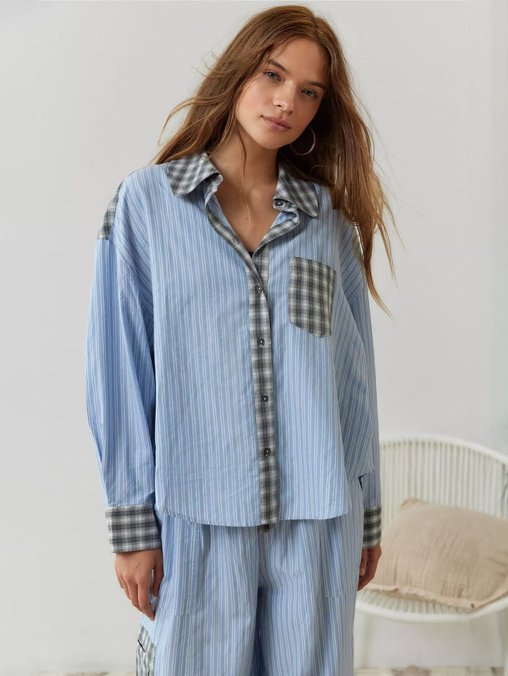 Plaid-Pyjama | Langärmeliges Lounge-Set für Frauen, Wärme und Komfort