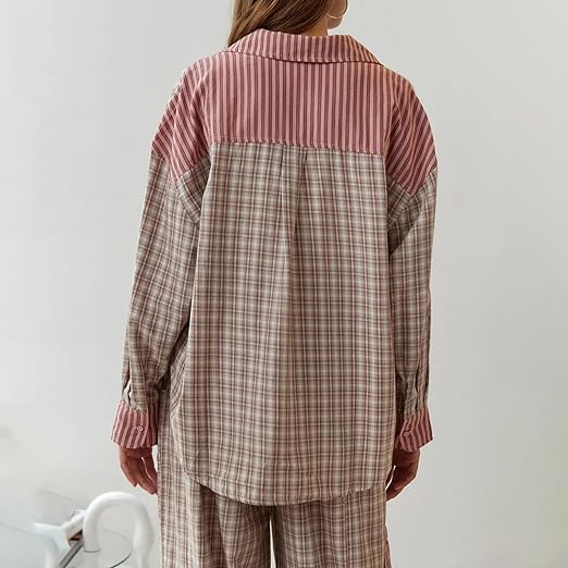 Plaid-Pyjama | Langärmeliges Lounge-Set für Frauen, Wärme und Komfort