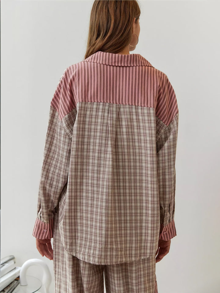 Plaid-Pyjama | Langärmeliges Lounge-Set für Frauen, Wärme und Komfort