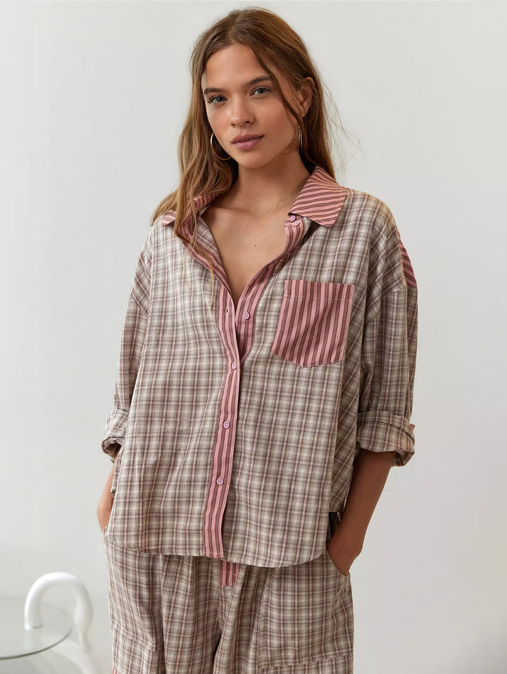 Plaid-Pyjama | Langärmeliges Lounge-Set für Frauen, Wärme und Komfort