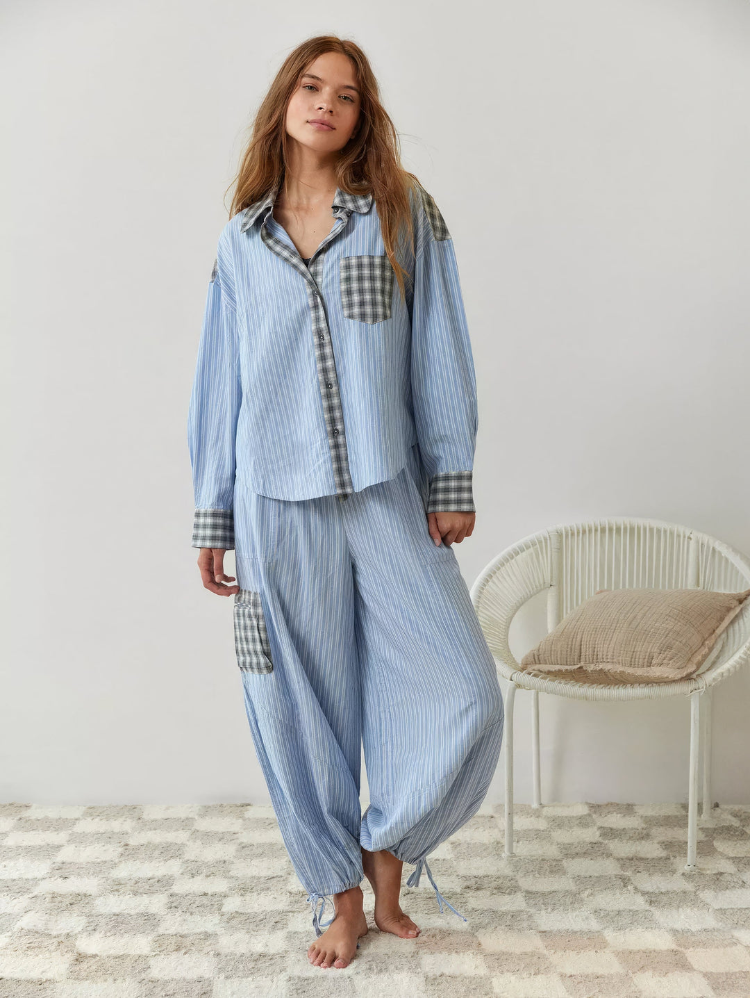 Plaid-Pyjama | Langärmeliges Lounge-Set für Frauen, Wärme und Komfort