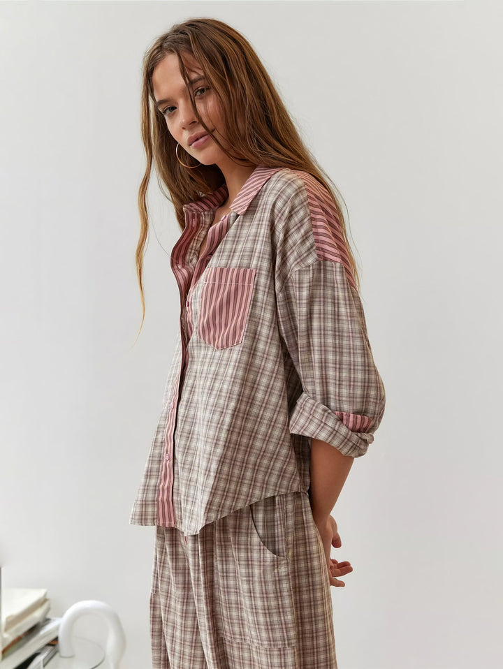 Plaid-Pyjama | Langärmeliges Lounge-Set für Frauen, Wärme und Komfort