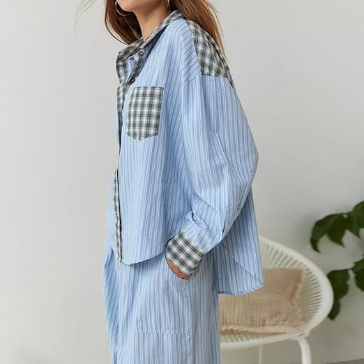 Plaid-Pyjama | Langärmeliges Lounge-Set für Frauen, Wärme und Komfort