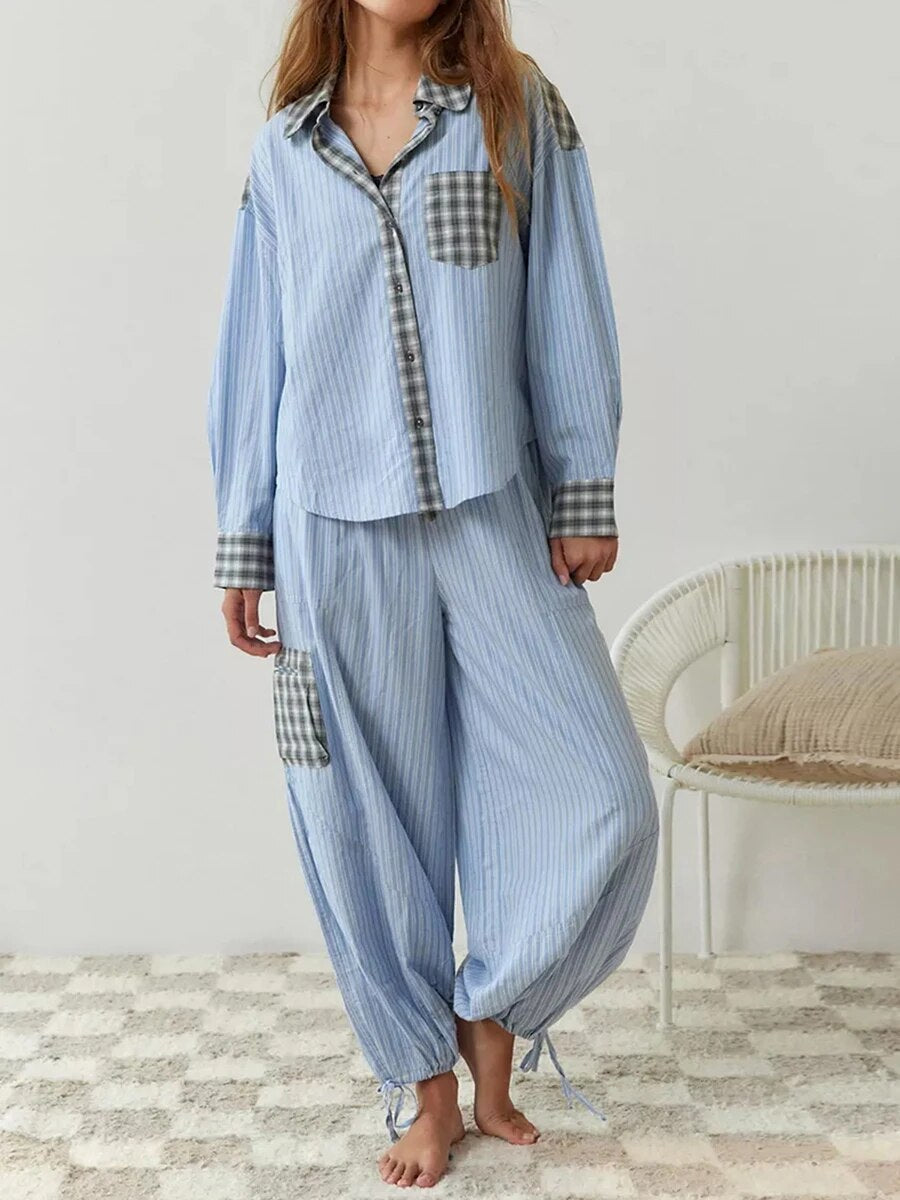 Plaid-Pyjama | Langärmeliges Lounge-Set für Frauen, Wärme und Komfort