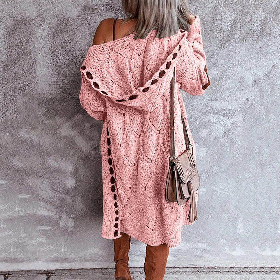 Louise - Stylische lange Strickjacke Bequem mit Kapuzenpullover