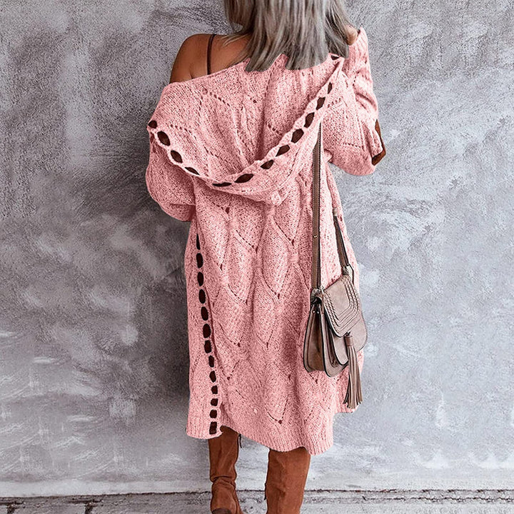 Louise - Stylische lange Strickjacke Bequem mit Kapuzenpullover
