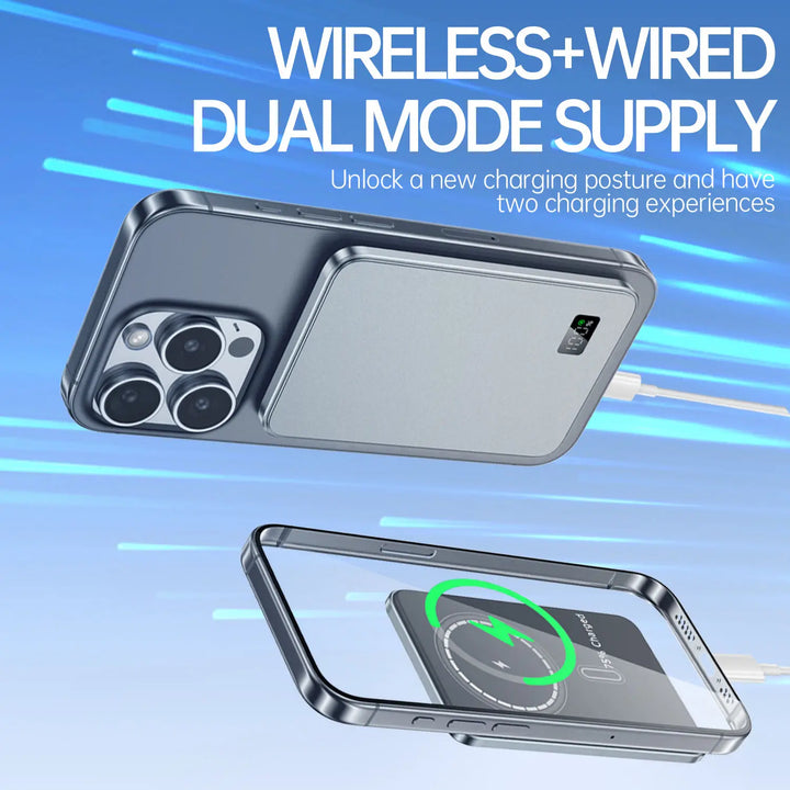 Ultradünner externer Akku | Magnetisches kabelloses Schnellladegerät mit LED-Bildschirm für iPhone & Samsung