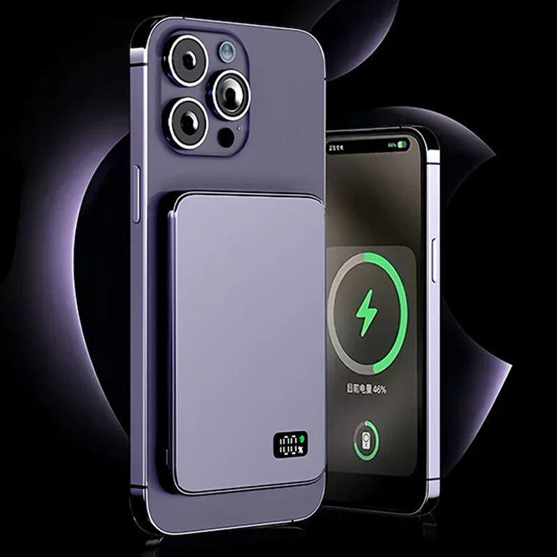 Ultradünner externer Akku | Magnetisches kabelloses Schnellladegerät mit LED-Bildschirm für iPhone & Samsung