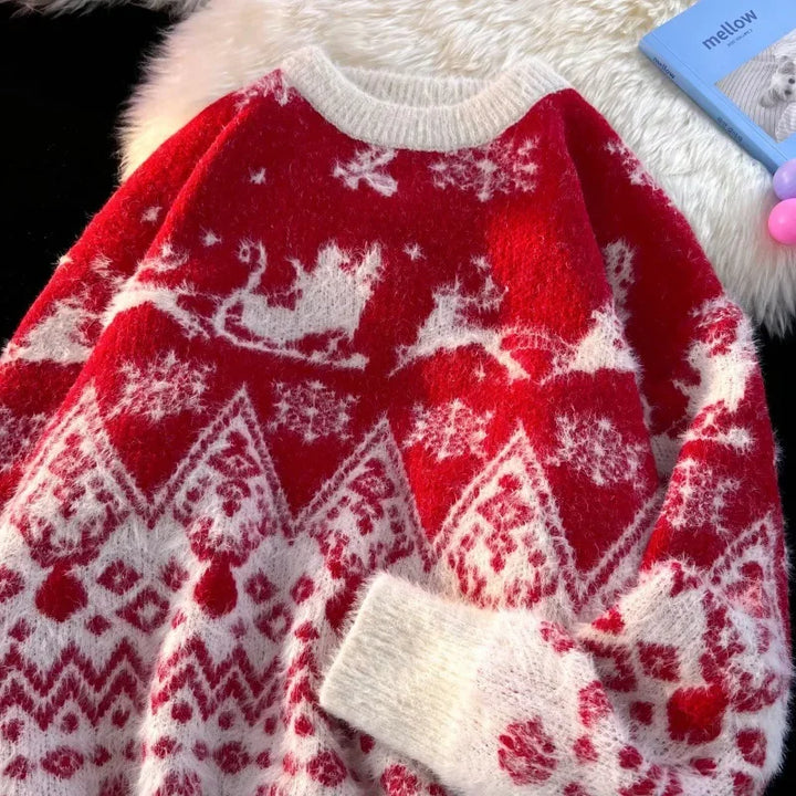 Weihnachtspullover gestrickt Herren Rundhals Wollpullover