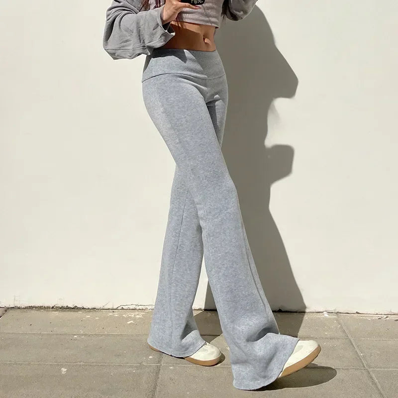 Damen Hose | Flared Bootcut, Tiefer Bund, Basic Y2K Streetstyle, Herbst & Frühling