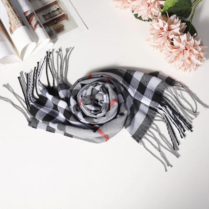 Herren Plaid Winterschal - Hohe Qualität, Warmer Streifen Schal mit Quasten