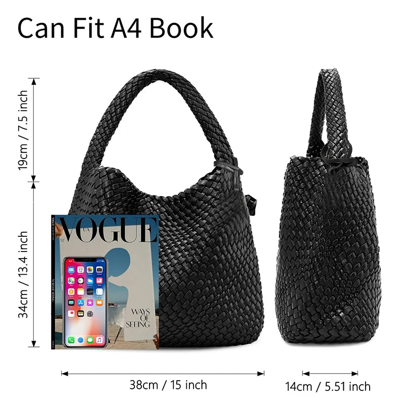 Damen Handtasche Geflochten | Große Umhängetasche für Arbeit, Reise & Sommer