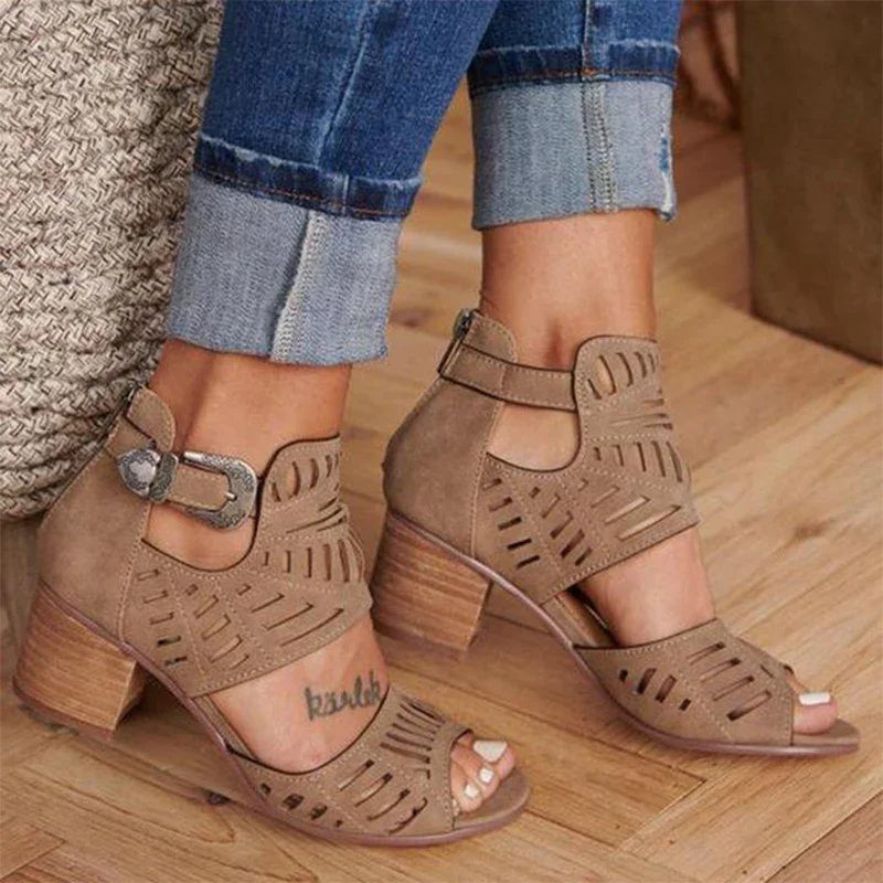 Alina Damen Sandalen mit Absatz & Ajourmuster | Elegant, Luftig & Verstellbar für den Sommer