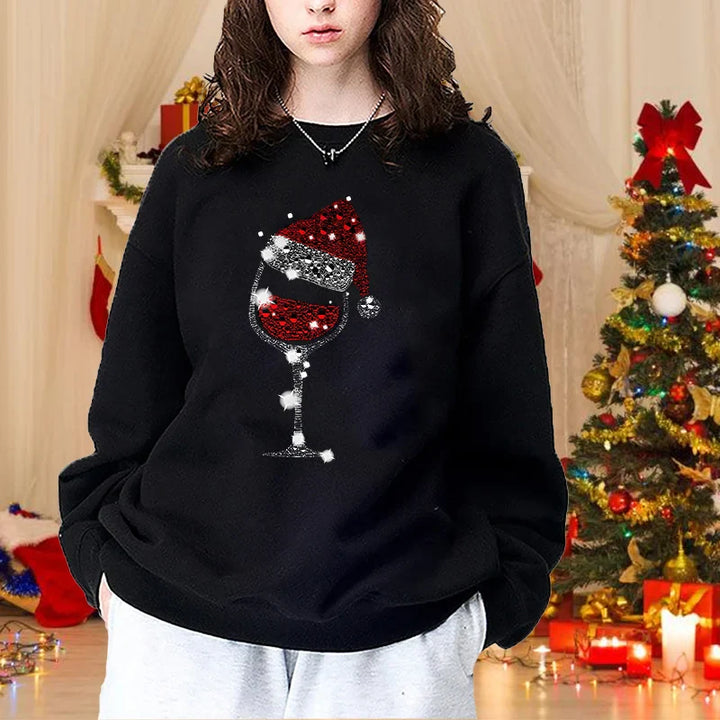 Weihnachten Pullover Rundhalsausschnitt gewinnen | Rotwein Glas Pullover Frauen