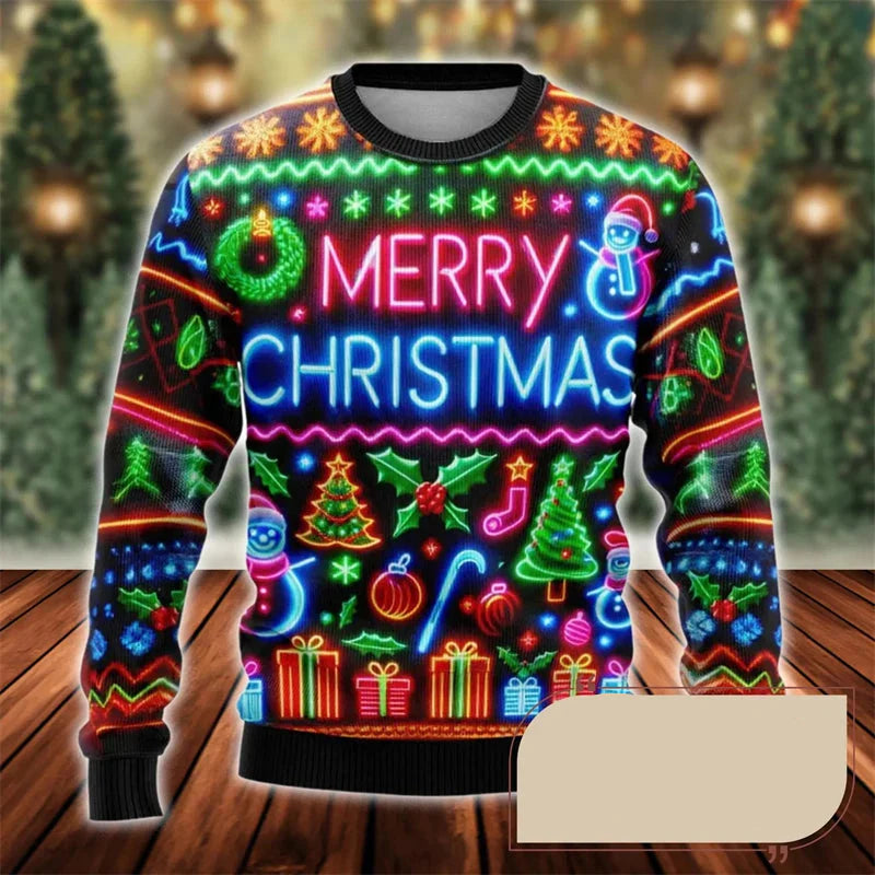 Weihnachten Sweatshirt Neon Licht Männer | Weihnachtsmann Baum Grafik