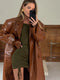 Damen Mantel in Braun | Eleganter PU-Leder Trenchcoat mit Einreiher für Herbst