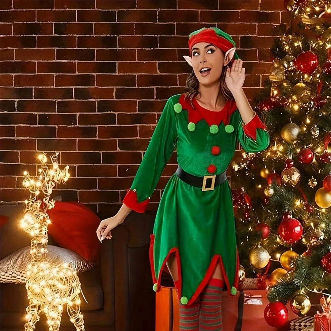 Leprechaun Kostüm Damen Kleid Grün | Gürtel Hut Set