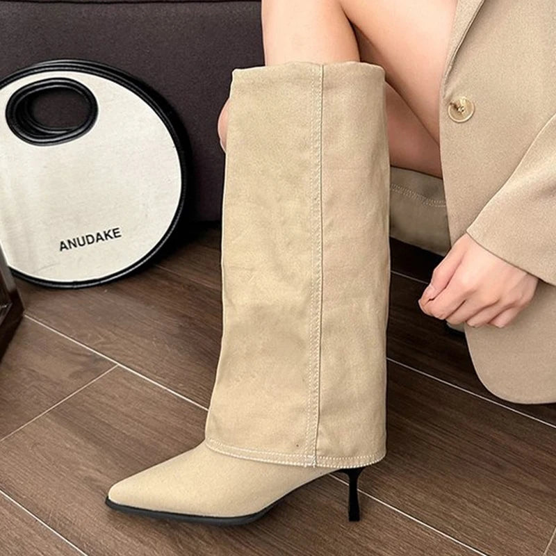 Hohe Chunky Lederstiefel für Damen | Kniehohe Chelsea Boots mit Blockabsatz und trendigem Design