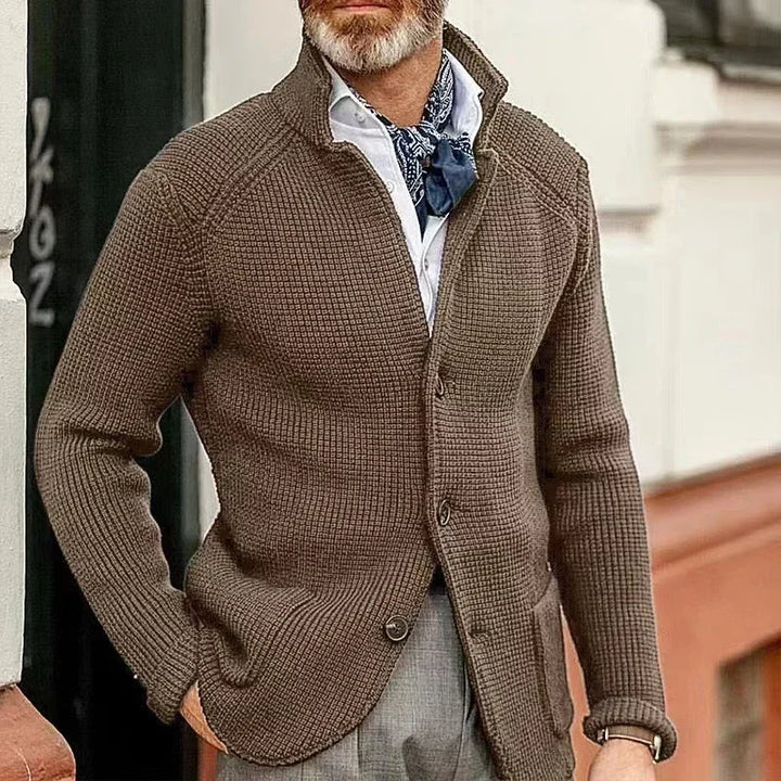 Strickjacke Herren mit Stehkragen | Grobstrick Cardigan für Herbst & Winter