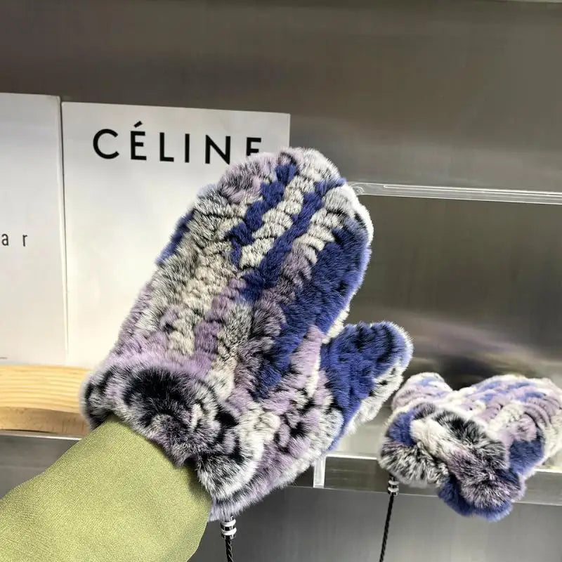 Damen Gestrickte Rex Kaninchen Fell Winterhandschuhe - Warme Weiche Fäustlinge